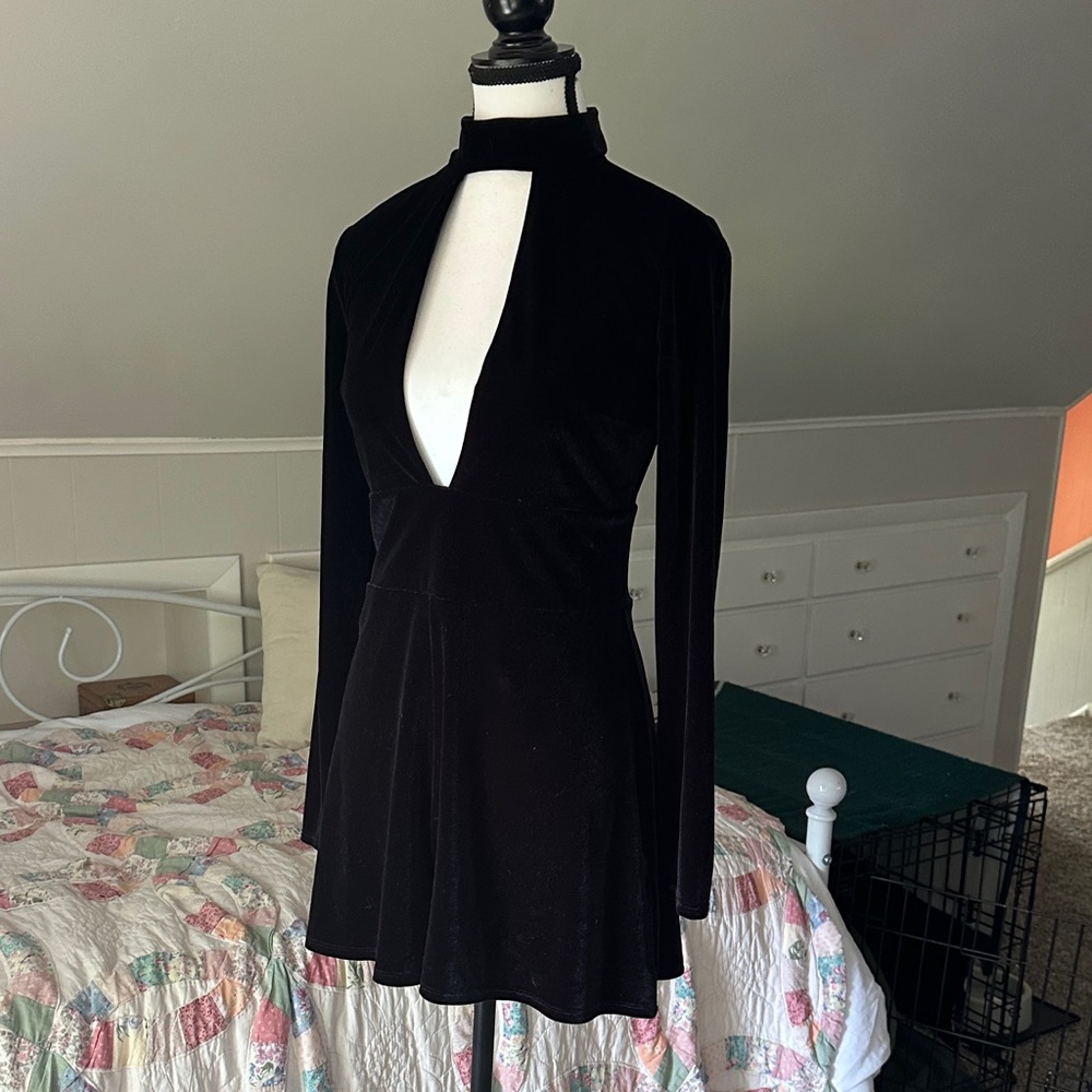 Express Black Velvet Cutout Jumpsuit